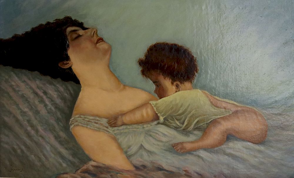 Appraisal: GSPICCOUH Signed Oil On Canvas Mother And Child Signed lr