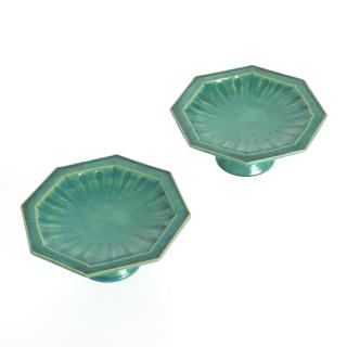 Appraisal: Pair Jalan glazed pottery tazze Pair Jalan glazed pottery tazze