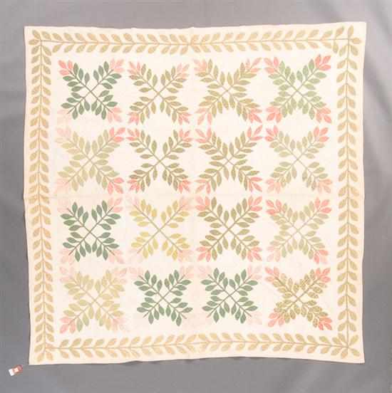 Appraisal: American cotton patchwork quilt in the ''Leaf and Branch'' pattern