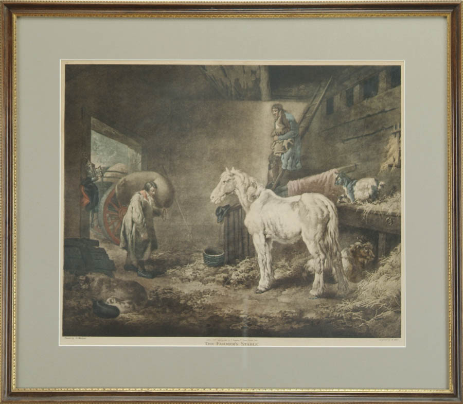 Appraisal: GEORGE MORLAND British - THE FARMERS STABLE Colored print after