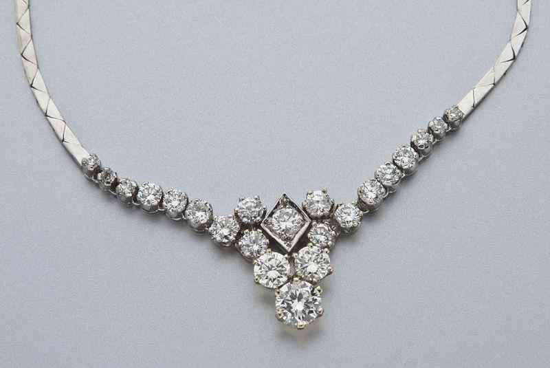 Appraisal: Italian K gold and diamond necklacemounted with round brilliant cut