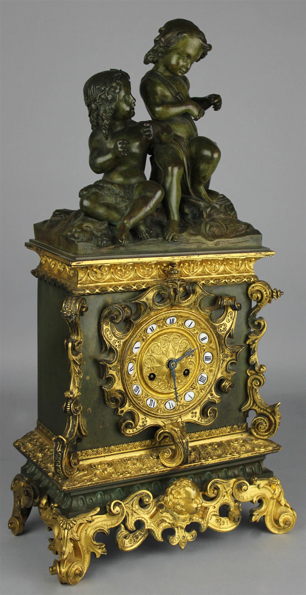 Appraisal: NAPOLEON III GILT AND PATINATED BRONZE FIGURAL CLOCK third quarter