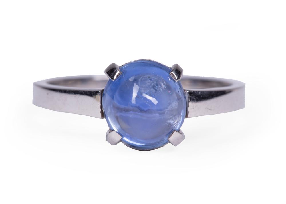 Appraisal: CARTIER PLATINUM AND CABOCHON SAPPHIRE RINGCartier Platinum and Cabochon Sapphire