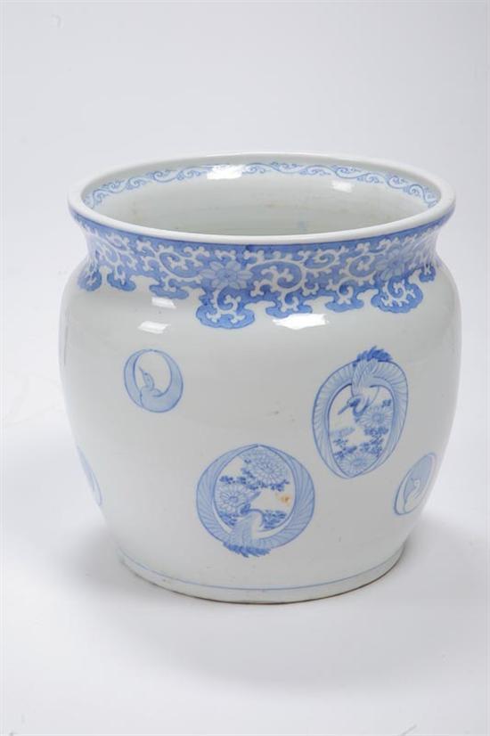 Appraisal: JARDINIERE Japan early th century porcelain Hand decorated with blue