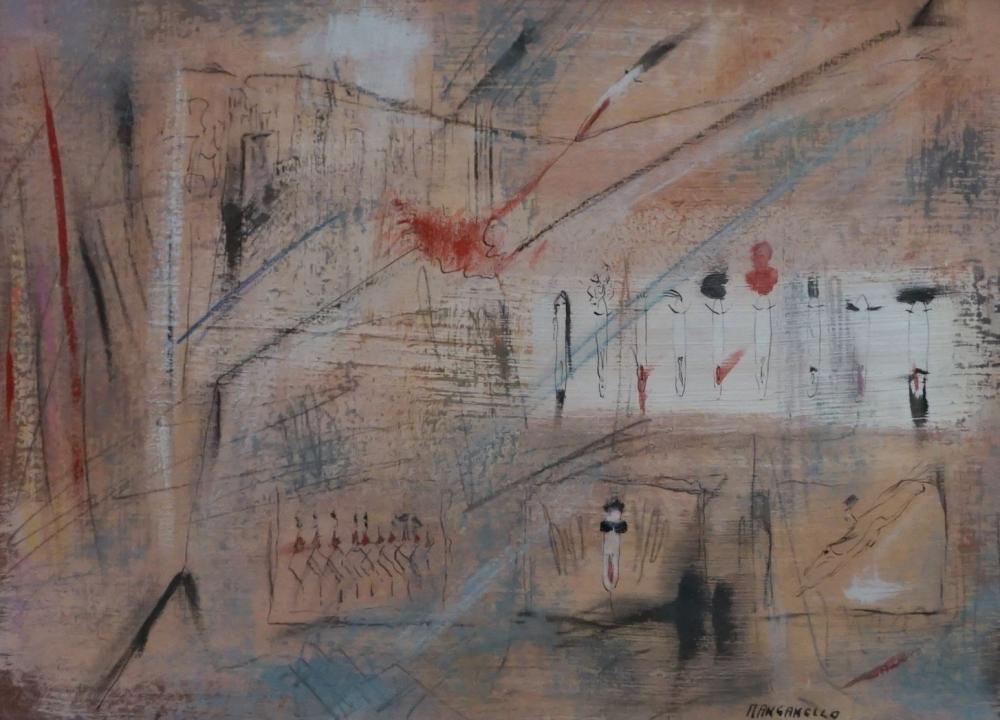 Appraisal: th Century School Abstract Signed Nangarello l r Mixed Media