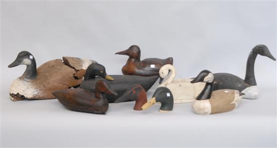 Appraisal: ANTIQUE AND DECORATIVE DECOY DUCK COLLECTION NINE PIECES Miscellaneous artwork