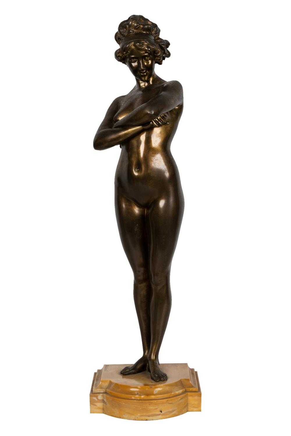 Appraisal: FRENCH FIGURE OF A STANDING NUDEbronze fixed to marble plinth