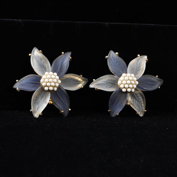 Appraisal: Schiaparelli large poured frosted glass starburst flower earrings