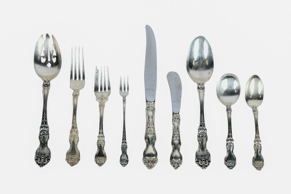 Appraisal: WALLACE STERLING FLATWARE SERVICE'La Reine' pattern comprising teaspoons inches soup