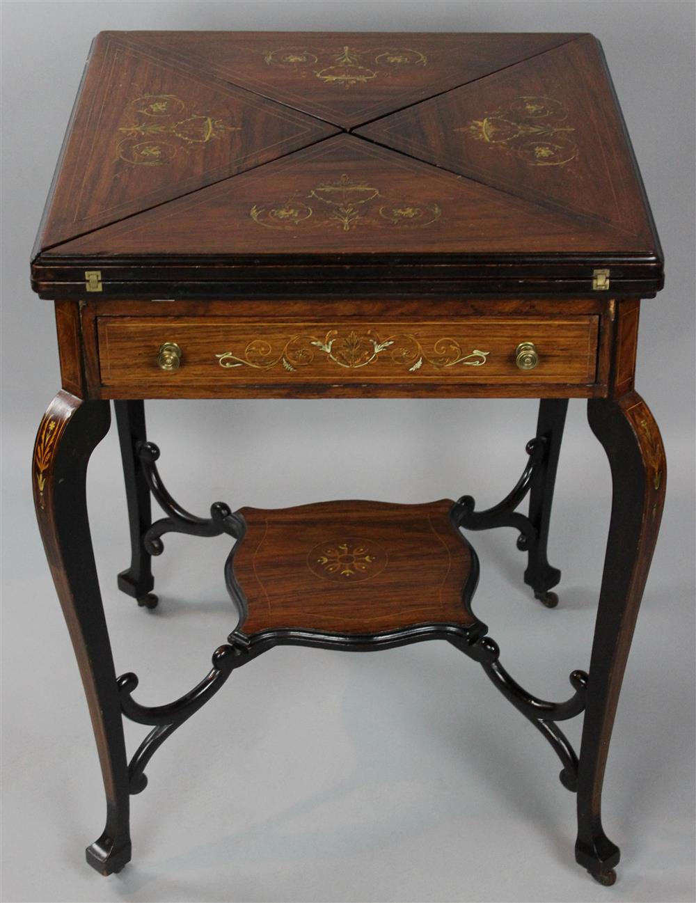 Appraisal: EDWARDIAN INLAID ROSEWOOD HANDKERCHIEF TABLE late th early th Century