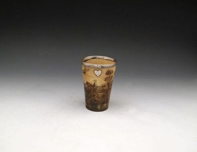 Appraisal: An early th century silver mounted horn beaker unmarked tapering