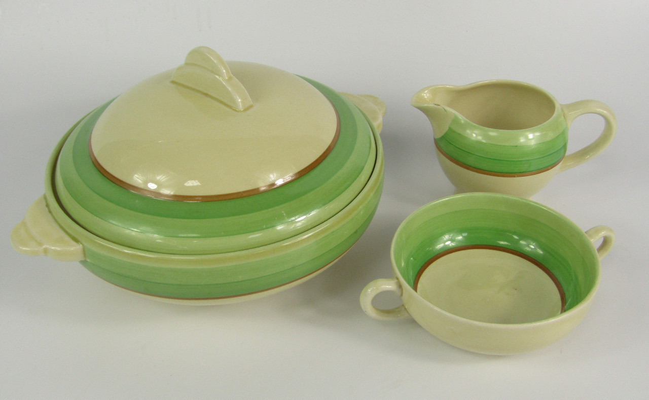 Appraisal: A Clarice Cliff pottery part dinner and tea service with