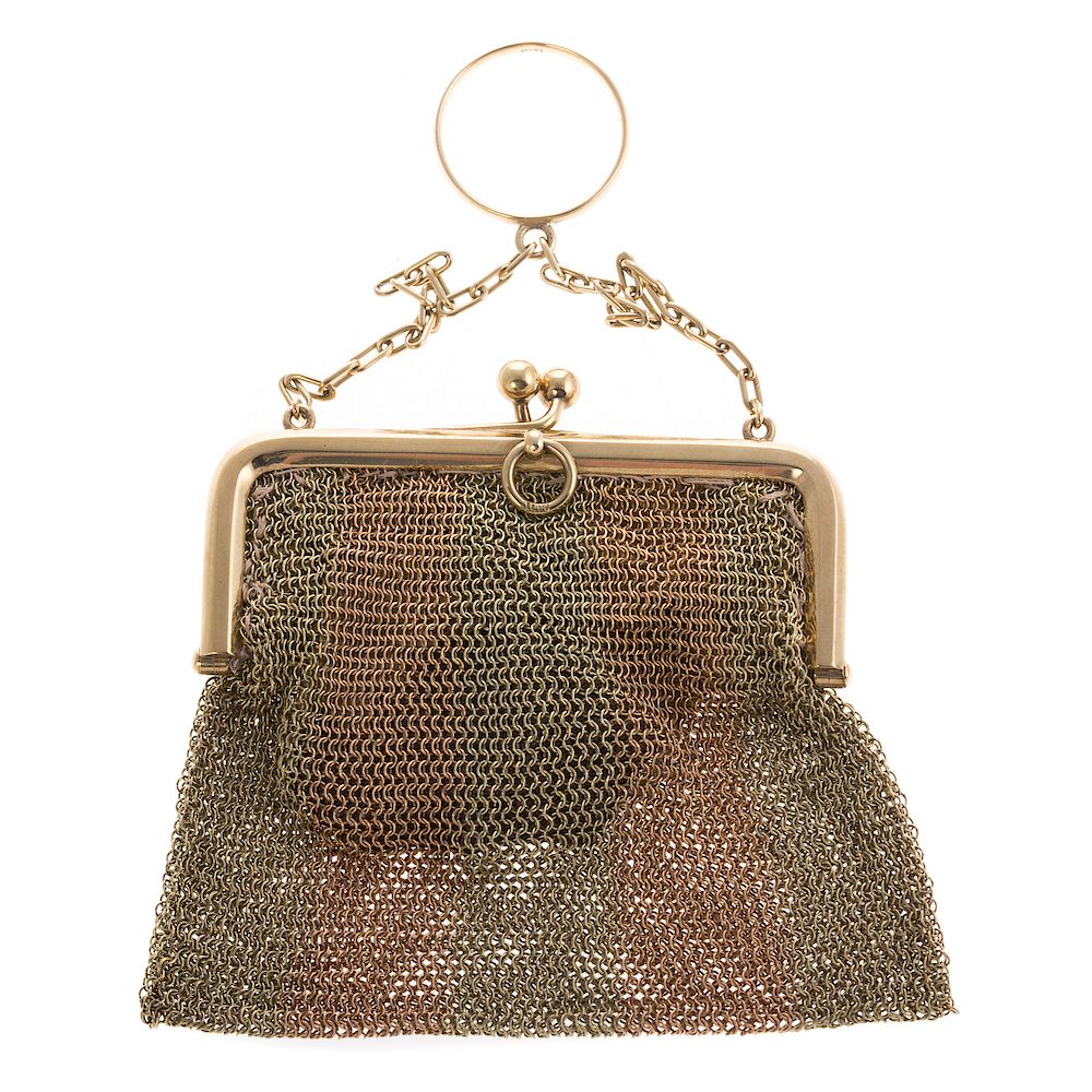 Appraisal: A K Rose and Green Gold Mesh Purse K rose