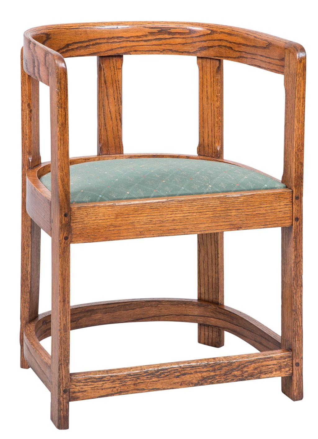 Appraisal: ARTS CRAFTS OAK TUB CHAIR CIRCA the curved top rail