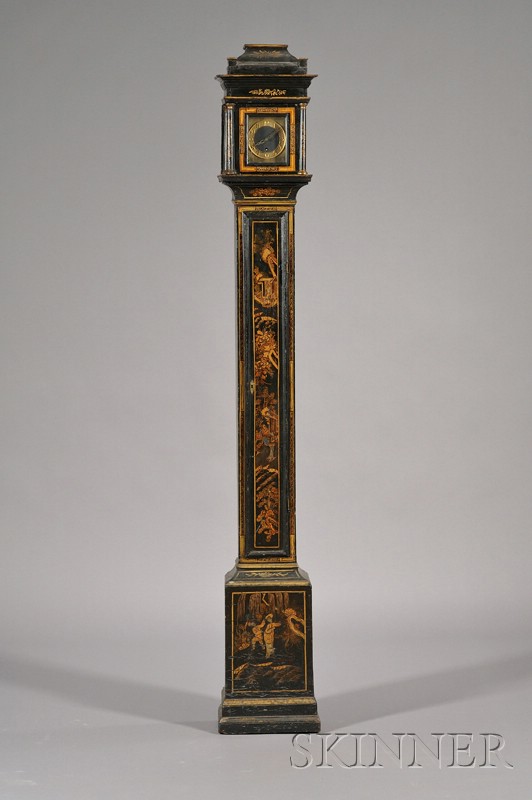 Appraisal: Queen Anne Style Gilt Decorated Black Japanned Miniature Long Case