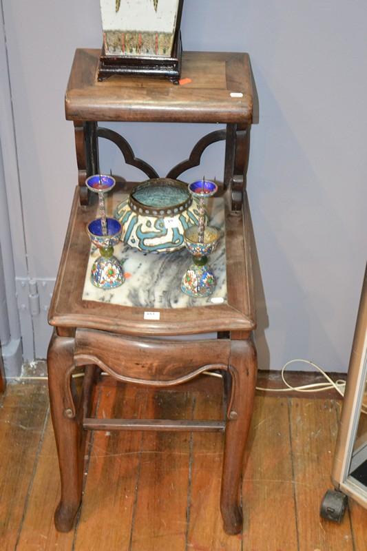 Appraisal: SMALL CHINESE MARBLE INLAID TWO TIER SIDE TABLE FAULTS