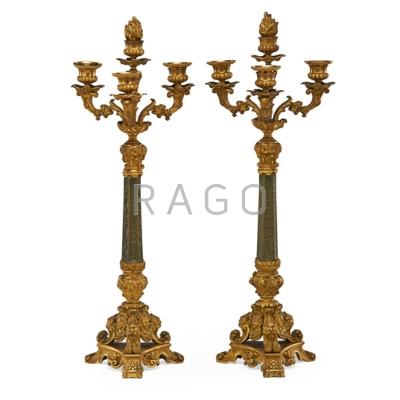 Appraisal: PAIR OF DORE BRONZE CANDELABRA -light European early th c