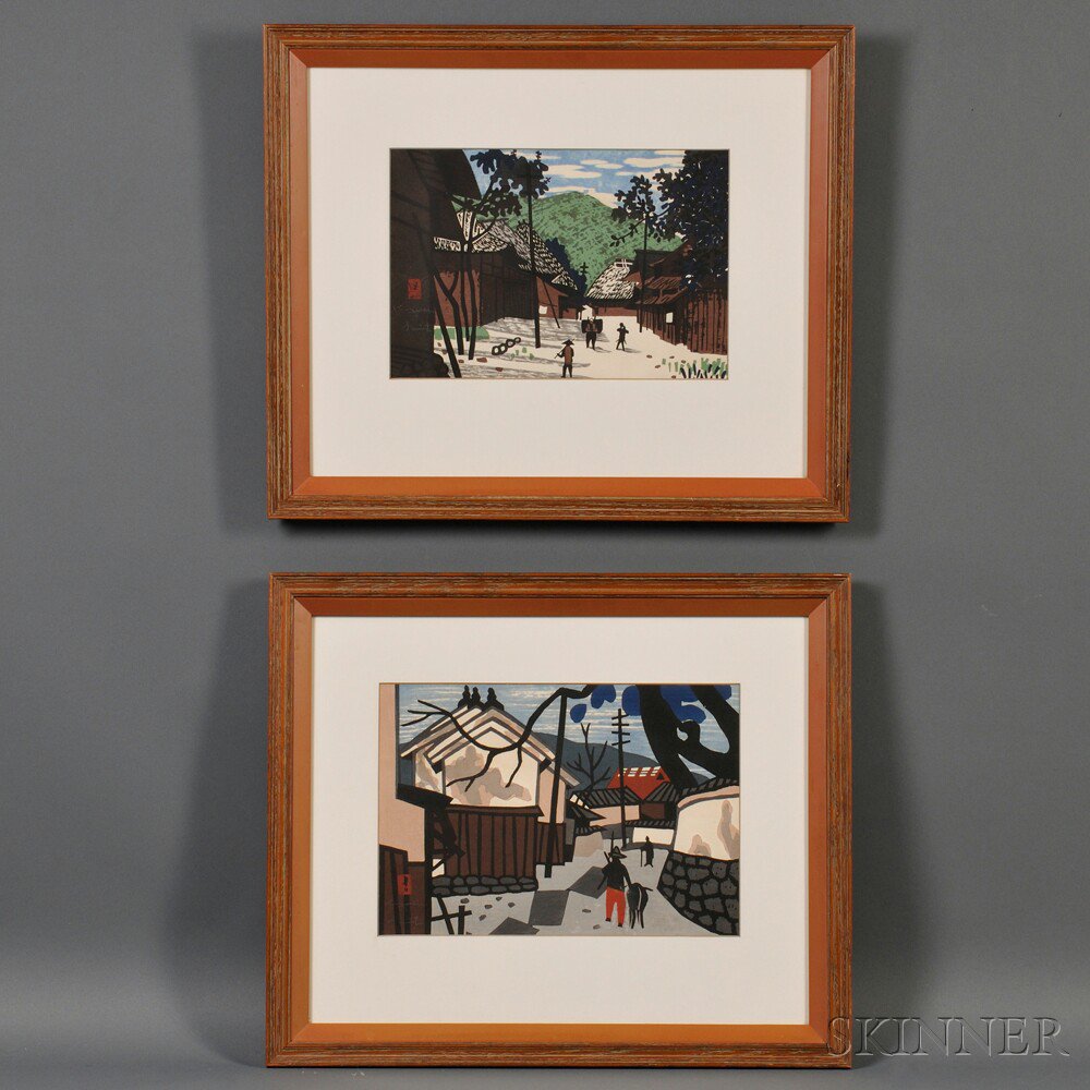 Appraisal: Two Framed Woodblock Prints Japan Kiyoshi Saito - of landscapes