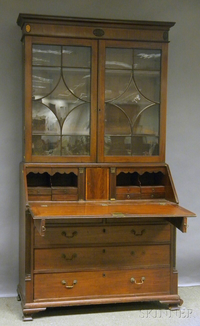 Appraisal: Georgian Glazed Mahogany Slant-lid Desk Bookcase ht wd dp in