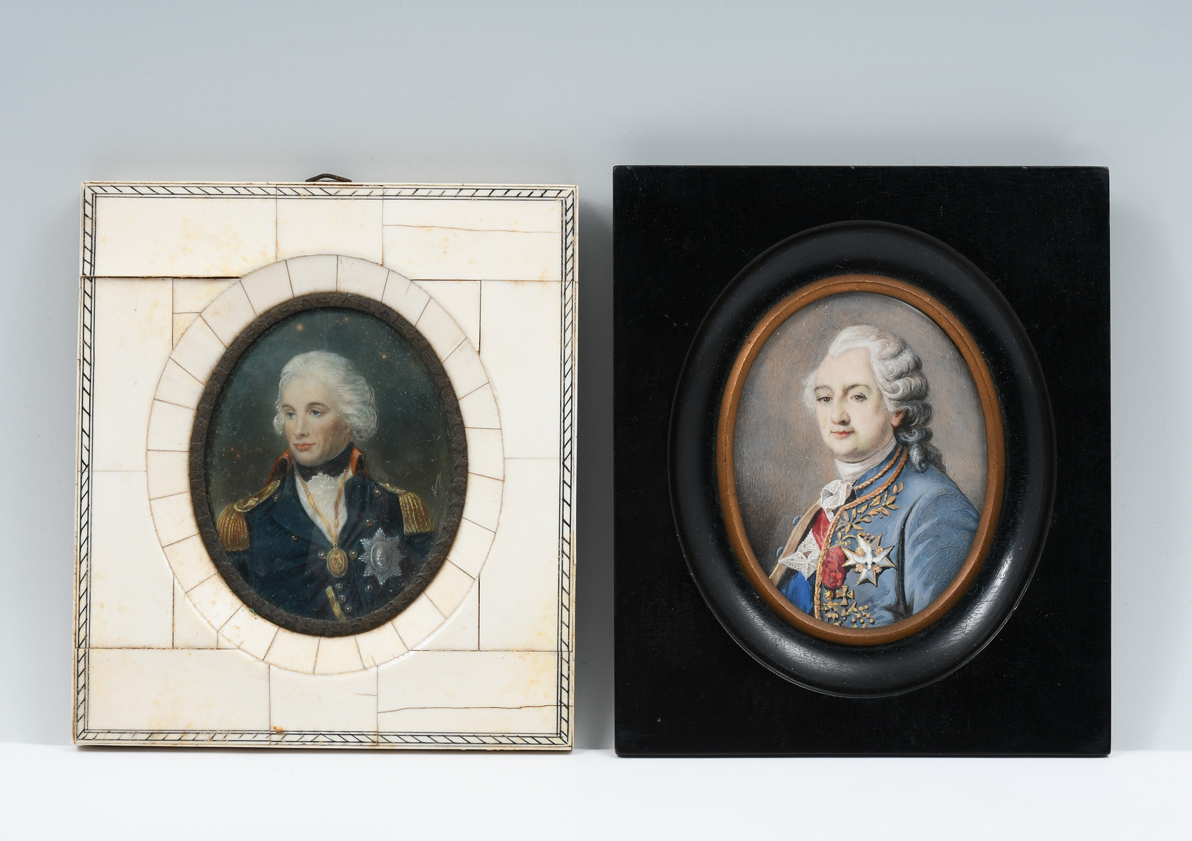 Appraisal: TWO MINIATURE MILITARY PORTRAIT PAINTINGS Older Gentleman with Medals Pinned