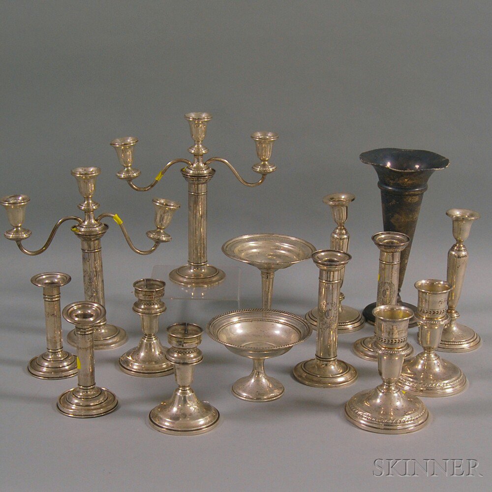 Appraisal: Fifteen Pieces of Weighted Sterling Silver Tableware six pairs of