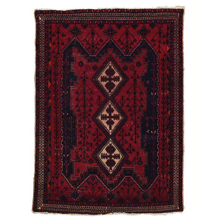 Appraisal: Persian Afshar rug c stylized floral pattern on a red