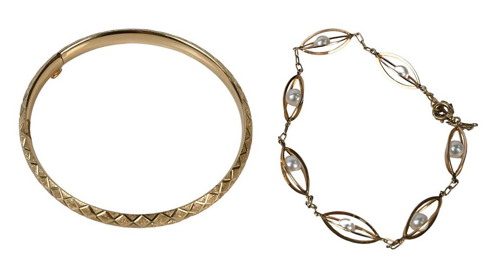 Appraisal: Two Karat Gold Bracelets to include bangle bracelet marked K