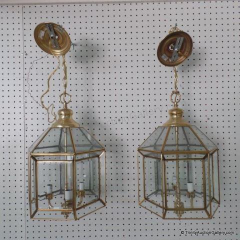 Appraisal: Brass Octagonal Light Overhead Swag Lights Nice pair of period