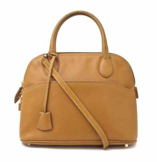 Appraisal: A Morabito Tan Leather Bag zipper closure goldtone hardware lock