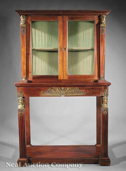 Appraisal: An Antique Empire-Style Mahogany and Bronze-Mounted Vitrine and Console th