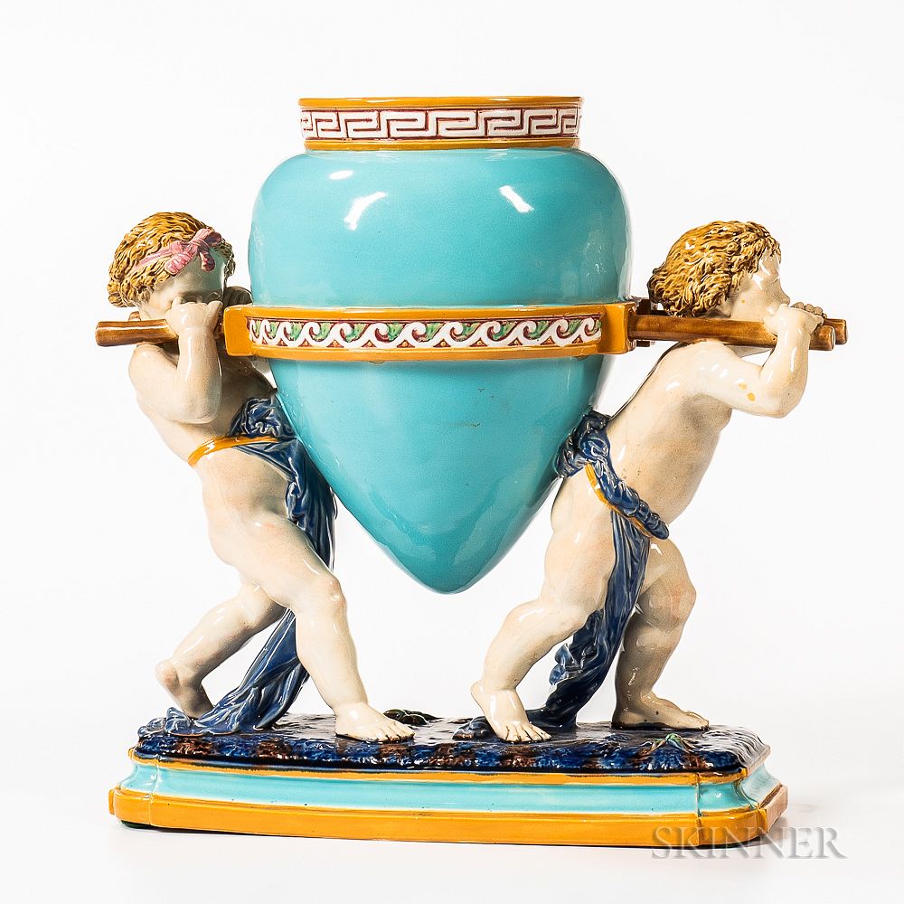 Appraisal: Mintons Majolica Figural Vase Mintons Majolica Figural Vase England c