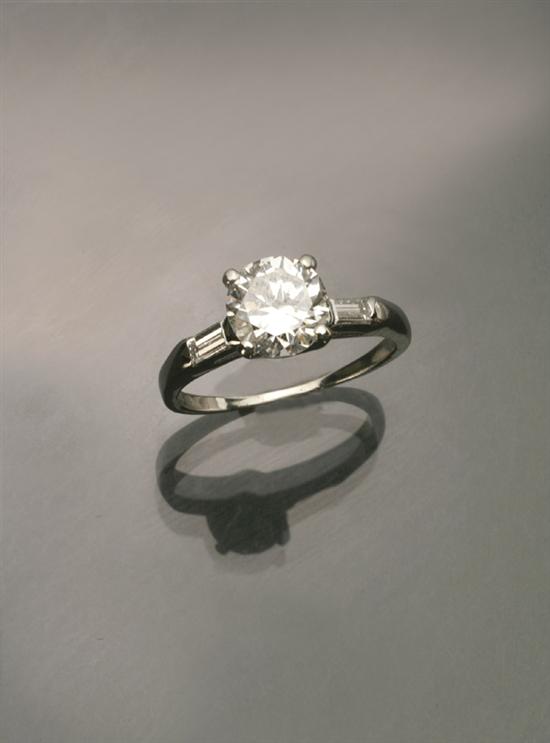 Appraisal: Platinum Solitaire Diamond Ring Set with one round brilliant-cut diamond