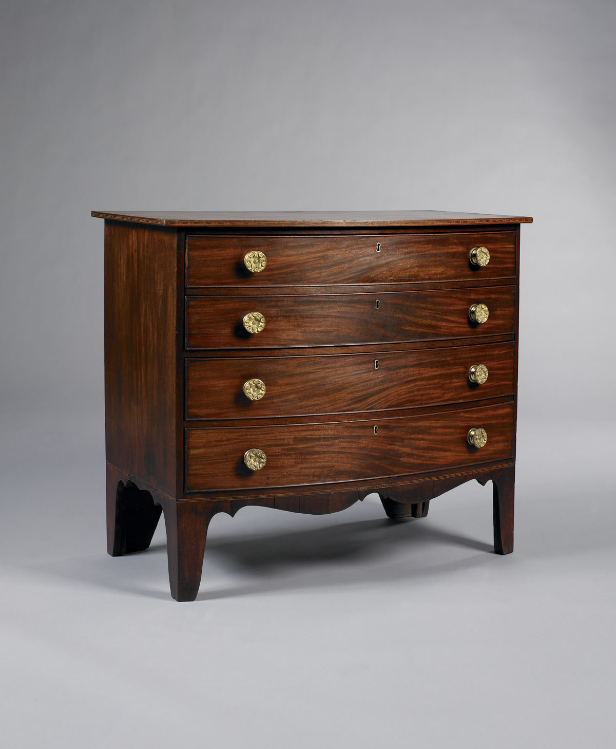 Appraisal: MASSACHUSETTS FEDERAL INLAID MAHOGANY BOWFRONT CHEST OF DRAWERS The rectangular