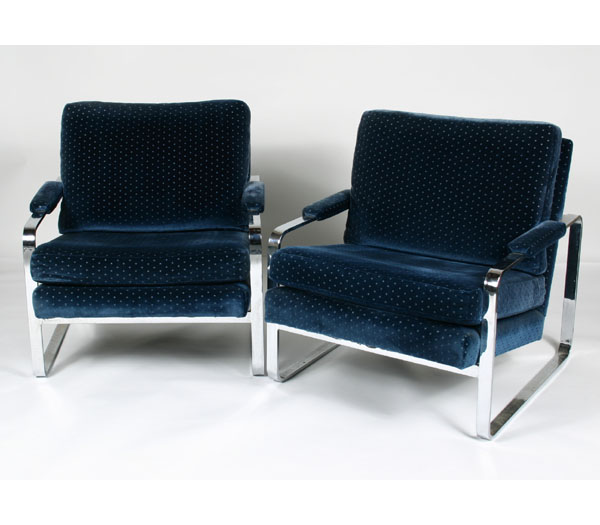 Appraisal: Pair of Milo Baughman chairs with blue upholstered seat back