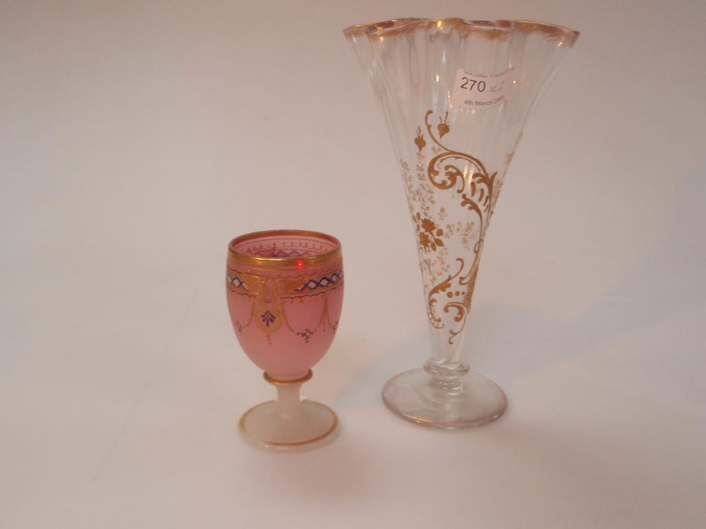 Appraisal: An Edwardian footed fluted vase with floral and gilt decoration