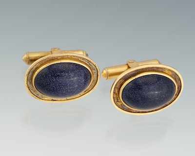 Appraisal: A Pair of Gold and Sunstone Glass Cufflinks k yellow