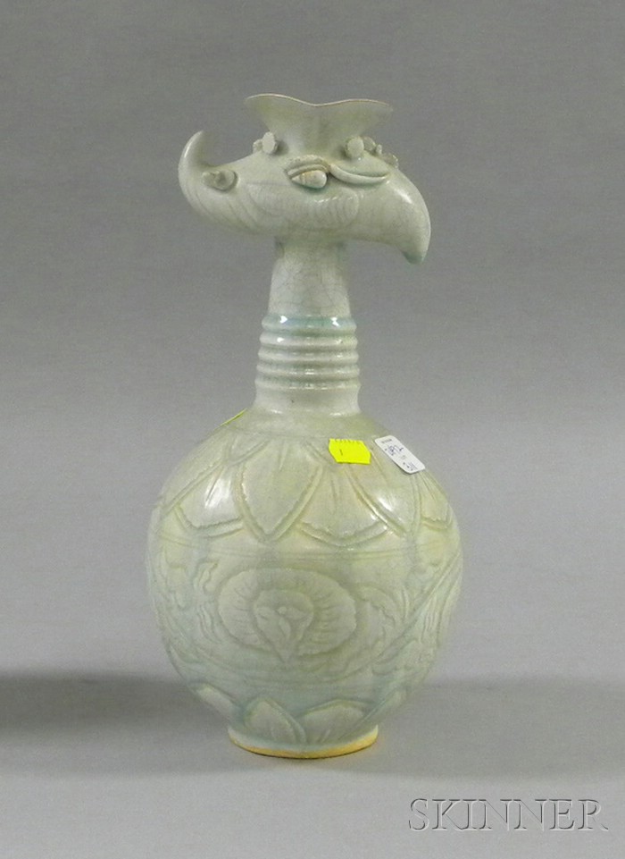 Appraisal: Asian Celadon Vase craquelure finish stylized floral decoration on base