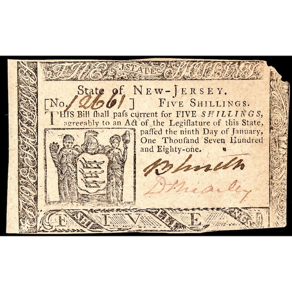 Appraisal: Colonial Currency New Jersey January d Signed By David Brearey