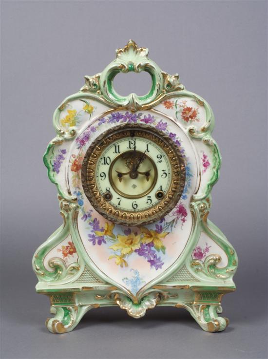 Appraisal: An Ansonia Mantel Clock in Royal Bonn Case Height inches