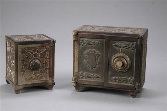 Appraisal: TWO TOY BANKS Cast iron banks in the form of