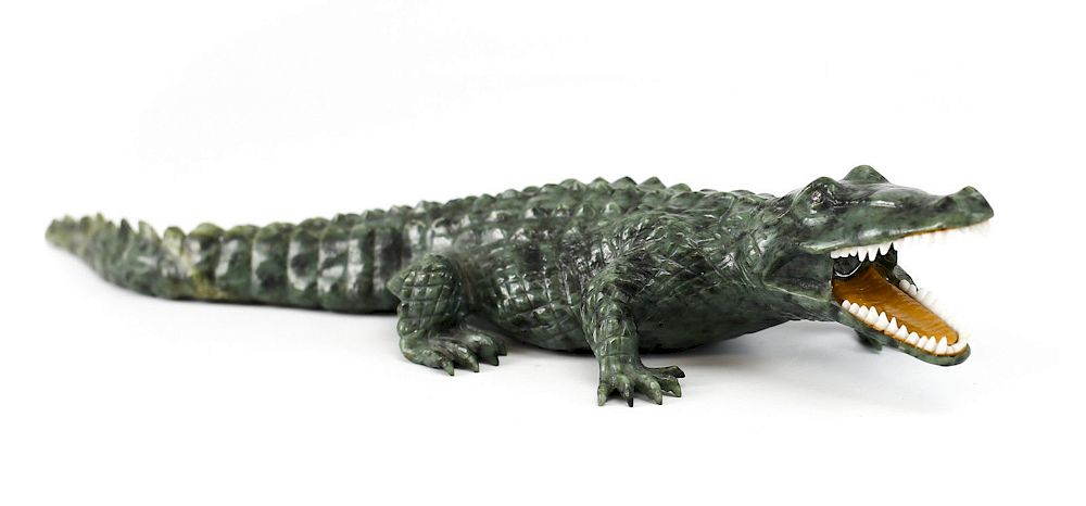 Appraisal: Georg Wild Carved Jade Crocodile Sculpture A realistically hand carved