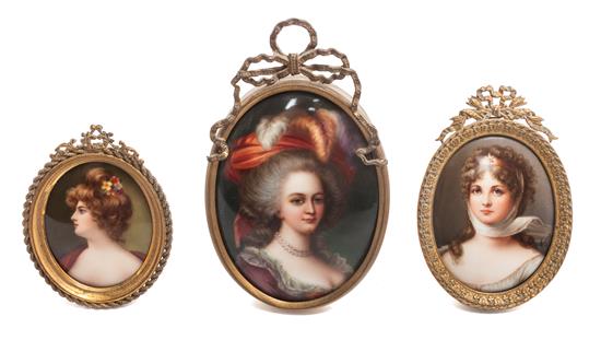 Appraisal: Sale Lot Three Continental Porcelain Plaques each depicting a maiden