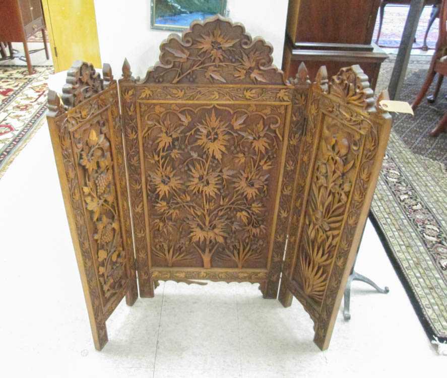 Appraisal: HIGHLY CARVED TRI-FOLD FLOOR SCREEN purportedly see back from the