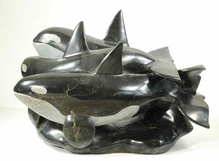 Appraisal: GERARD KRIMMER COQUILLE OREGON B ORIGINAL BLACK MARBLE SCULPTURE ''Orcas''