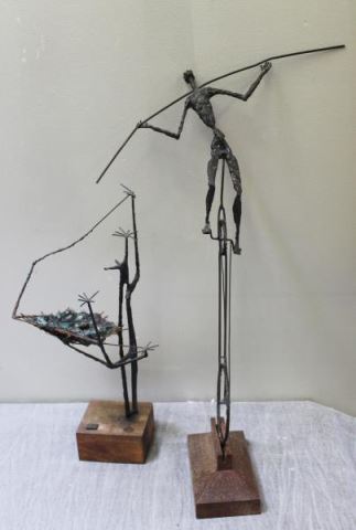 Appraisal: Two Midcentury Modernist Bronze Sculptures Includes a modernist figure with