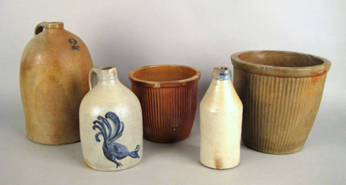 Appraisal: Two stoneware jugs together with a bottle and crocks