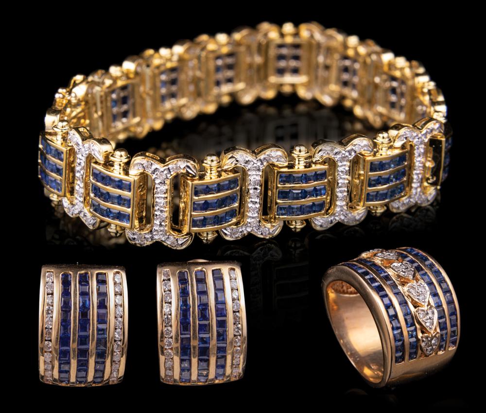 Appraisal: Group of kt Yellow Gold Baguette Sapphire and Diamond Jewelry