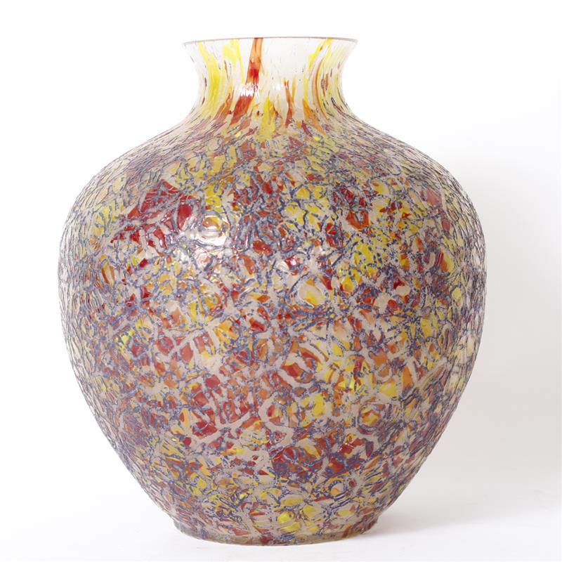 Appraisal: Style of Durand Crackle Art Glass Vase Ruby citron and