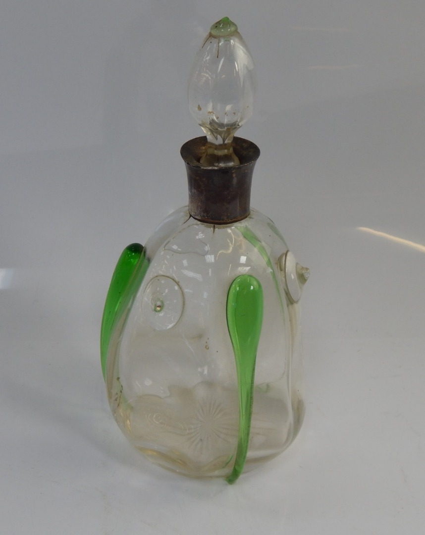 Appraisal: An Art Nouveau glass and silver collared decanter Birmingham