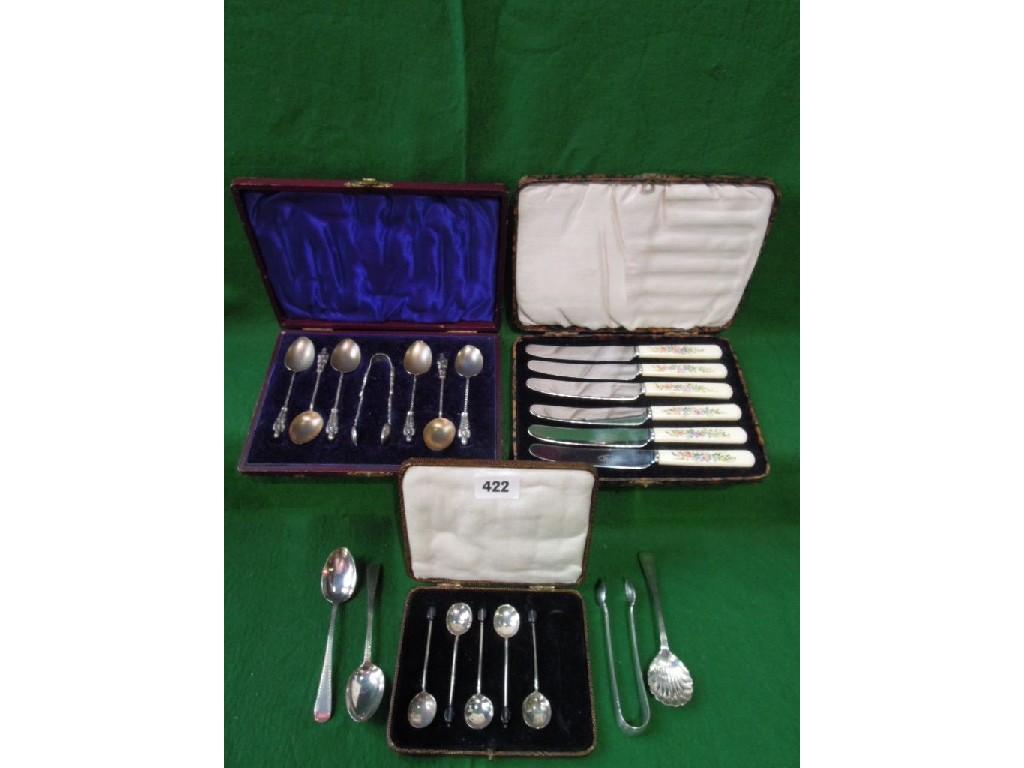 Appraisal: A cased set of six silver Apostle spoons a sugar